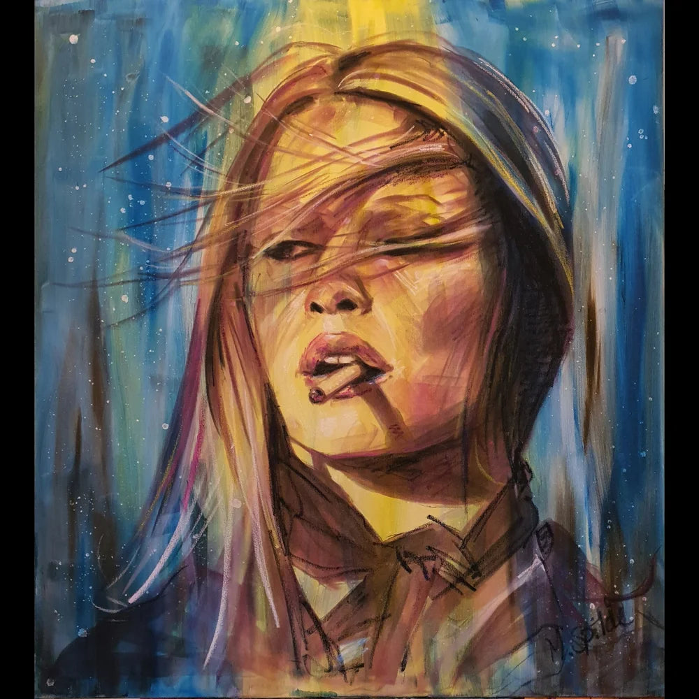 Brigitte Bardot, hand embellished print on canvas. 80x90 cm.