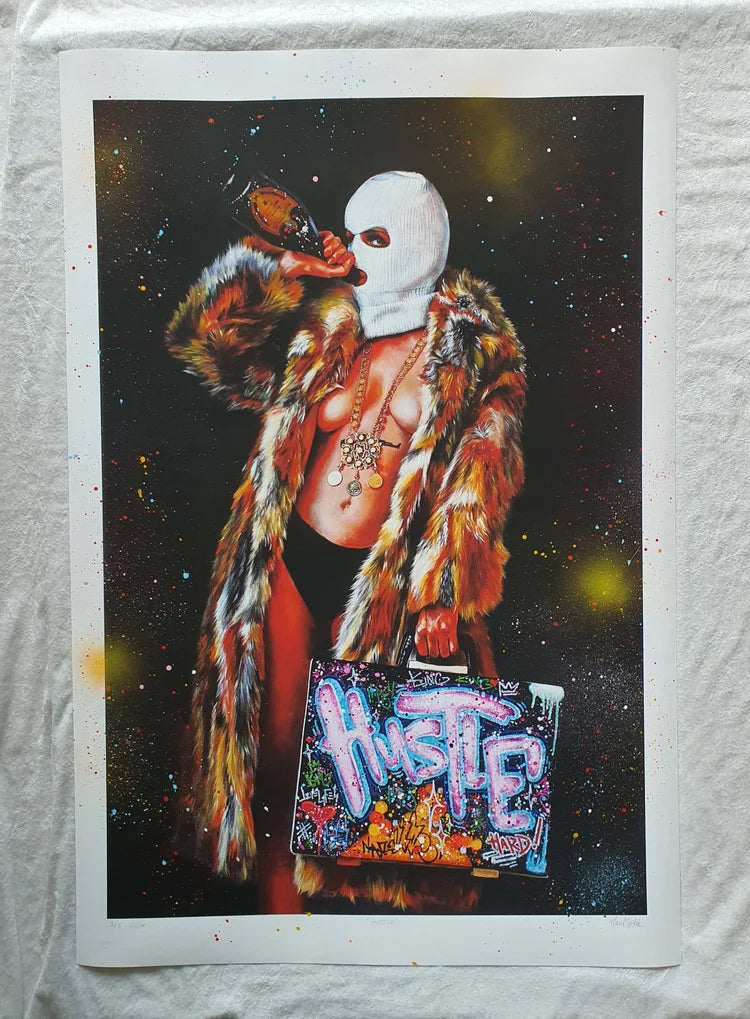 Hustle, hand embellished giclee print, 66x100 cm. 