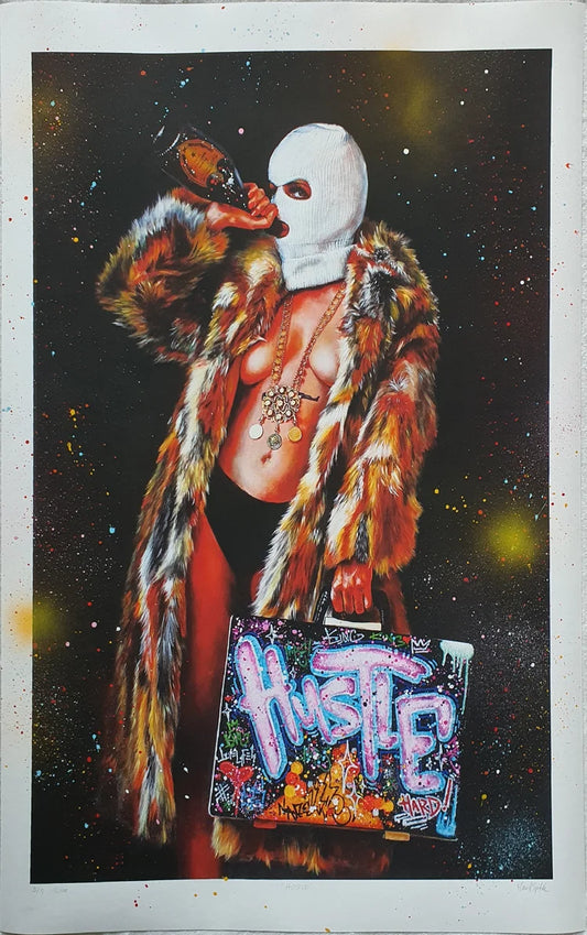 Hustle, hand embellished giclee print, 66x100 cm. 