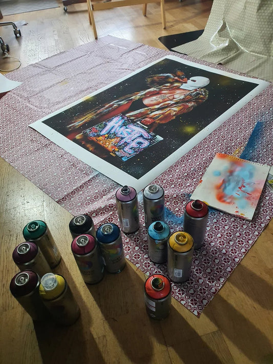 Hustle, hand embellished giclee print, 66x100 cm. 
